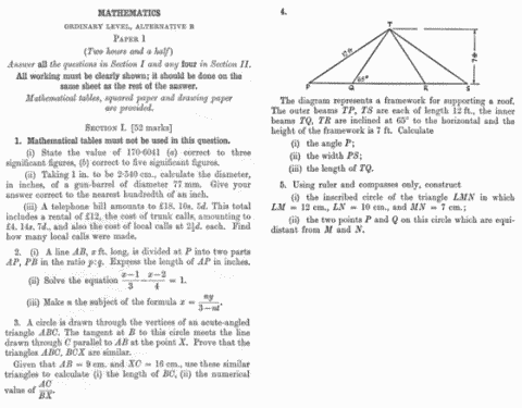 1957 O Level Maths Paper - Section 1