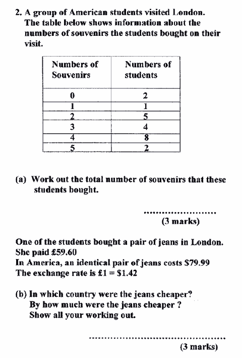 GCSE Maths Paper Question 2