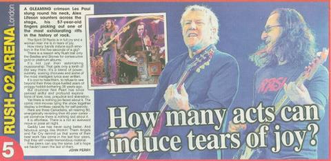 Rush O2 Gig Review in The Sun