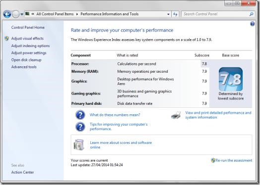 Windows Experience Index score