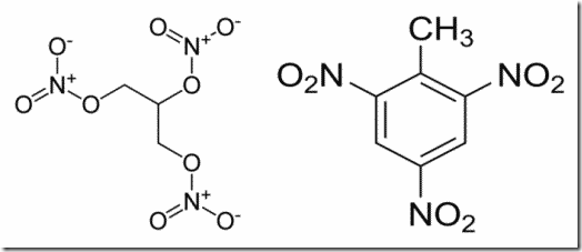 Nitroglycerin and TNT molecules