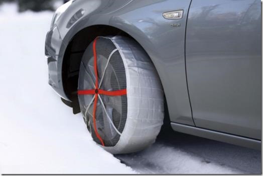 Snow Socks fitted to a car