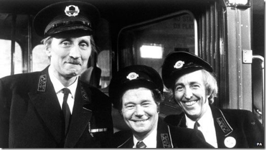 Stephen Lewis (left) with Reg Varney and Bob Grant