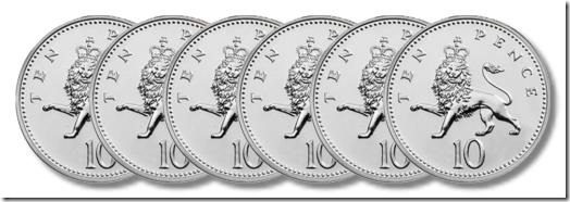 10p coins - with the dots