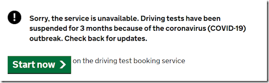 First message on GOV.UK test booking